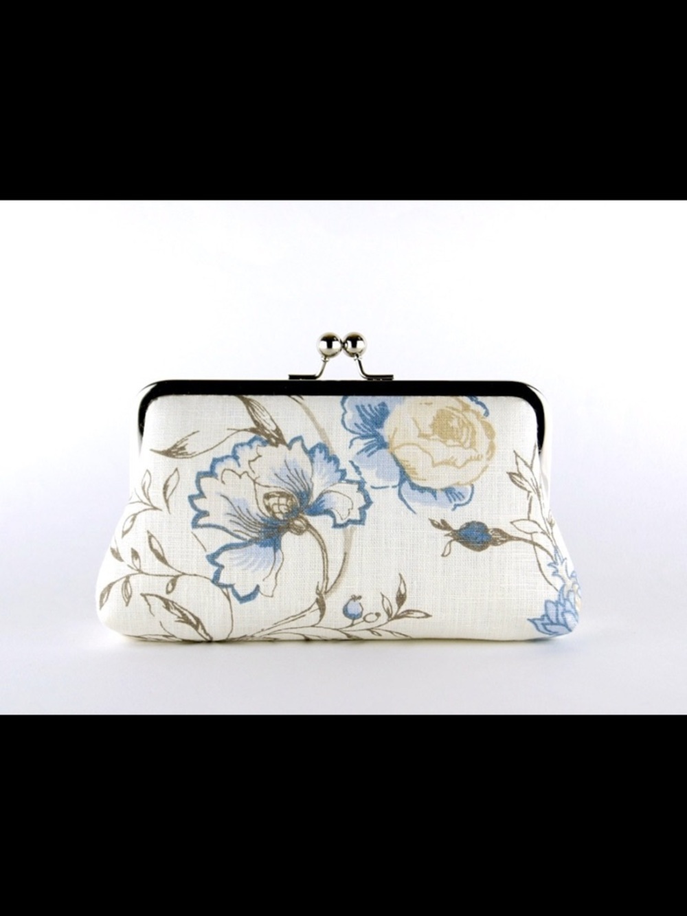 Floral Linen Bride or Bridesmaid Clutch in Blue and Cream